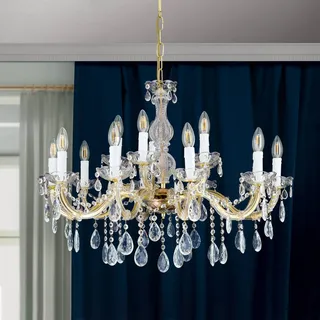 ORION Kristall Kronleuchter Marie Claire, dimmbar, messing / gold, für Wohn- / Esszimmer, Metall, Kristall Kronleuchter - 70 cm - 70 cm - 45 cm