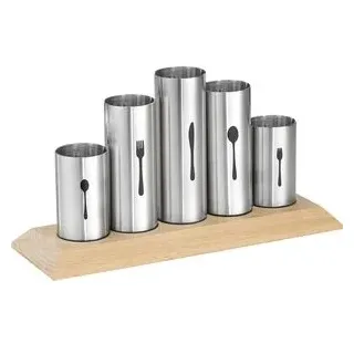 Esmeyer Küchenutensilienhalter Pipes 610-217, braun / silber, 30 x 16,5 x 10cm, Holz / Edelstahl