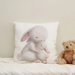 Dekokissen QUEENCE "Großer Hase & kleiner Hase", grau (grau, bedruckt gemustert), B:40cm H:1cm L:40cm, Polyester, Dekokissen_Sitzkissen_Kissenhüllen, Kissenhülle mit HD Premium Druck, geruchsneutral, 40x40cm
