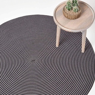 Homescapes runder Teppich, handgeflochtener Baumwollteppich 150 cm im Vintage-Look mit Spiralemuster, grau und schwarz, Flachgewebe-Teppich für Wohnzimmer, Schlafzimmer, Küche oder Flur