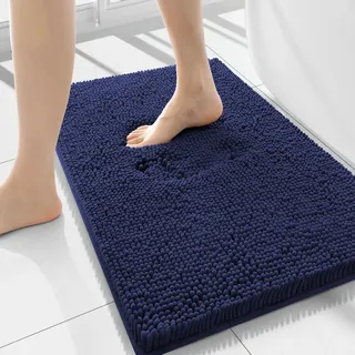 Homaxy rutschfeste Badematte Mikrofaser Chenille Badezimmer Badteppich Saugfähige Hochflor Badvorleger-40 x 60 cm, Marine Blau