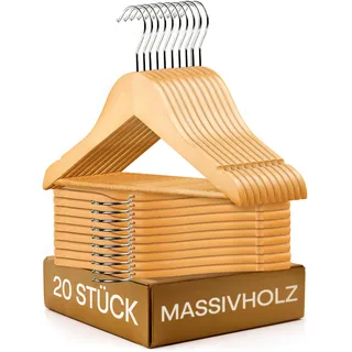 Praknu 20er Set Kinderkleiderbügel Holz 32 cm – Kinderbügel aus Buchenholz | Robustes FSC-Holz natur, 360° drehbarer Haken, mit Einkerbungen, schmal & platzsparend, plastikfrei verpackt, rutschfest