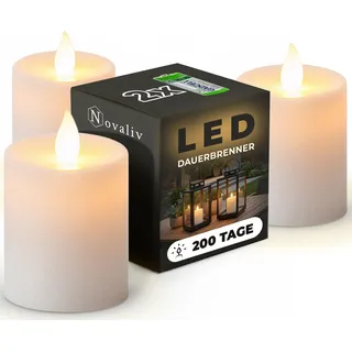Novaliv LED Kerze Outdoor 3 Stück weiß Grablichter LED mit Batterie Dauerkerze LED Kerzen flackernde Flamme Dauerbrenner LED Friedhofskerze Ambientebeleuchtung Gedenkkerze