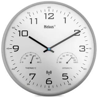 MEBUS Moderne Funk-Wanduhr 30 cm 52842 Grau