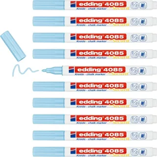 edding 4085 Kreidemarker - pastel-blau - 10 Kreidestifte - Rundspitze 1-2 mm - dünner Kreidestift für Tafel abwischbar - zum Beschriften von Fenster, Glas, Spiegel - Tafelstift mit deckenden Farben
