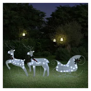 vidaXL Rentier mit Schlitten Weihnachtsdekoration Metall 40,0 cm 60 LEDs weiß