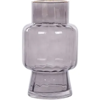 Blumenvase Grau Glas 26 Cm Hohe Form Mit Breiter Öffnung Goldrand Modern Tischdeko Wohnaccessoires Deko Glasvase Für Wohnzimmer Esstisch Flur