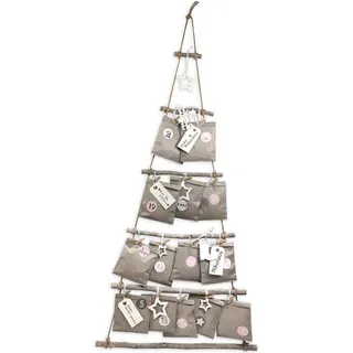 Frau WUNDERVoll® DIY Adventskalender Weihnachtsbaum grau Papiertüten, Ziffern rosa-grau, Höhe ca 110 cm / Holz Leiterbaum Adventskalender Weihna... - Grau