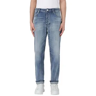 Emporio Armani 5-Pocket-Jeans Denim Hose Loose Fit Used Look Metall-Adlerlogo und Lederpatch mit EA-Metalllogo W29