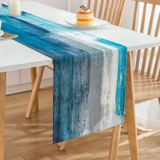 Frühling Teal und Grau Leinen 40x140cm Modern Ölgemälde Abstrakte Kunst  Dekorat