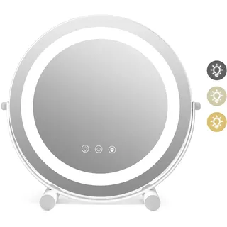 RELAX4LIFE Kosmetikspiegel LED Beleuchtung, 3 Lichtfarben Dimmbar, Smart-Touch, φ30 cm Makeup Schminkspiegel, Tischspiegel Stehend 360° Schwenkbar, Speicherfunktion, für Zuhause, Reise