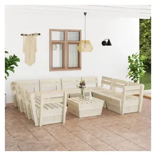 furnicato Garten-Essgruppe 9-tlg. Garten-Paletten-Lounge-Set Imprägniertes Fichtenholz beige