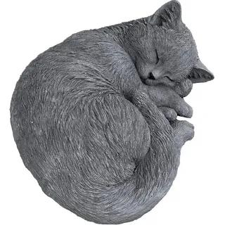 Stone and Style Gartenfigur Frostfeste Steinfigur Katze Karthäuser schlafend eingerollt grau