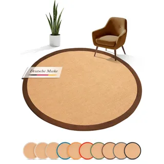 carpetfine Sisalteppich Rund Braun Ø 160 | Moderner Teppich für Wohn- und Schlafzimmer