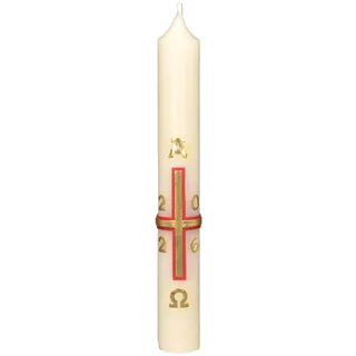 Kopschitz Kerzen Osterkerze Kreuz rot-Gold mit A und O, Jahreszahl 190 x Ø 22 mm