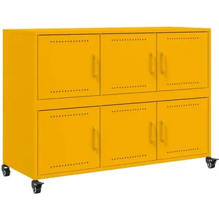 vidaXL Sideboard, Kommode mit Stauraum Rollen, Beistellschrank für Wohnzimmer Schlafzimmer Büro, Anrichte Schrank, Senfgelb Kaltgewalzter Stahl