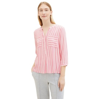 TOM TAILOR Blusenshirt Gestreifte 3/4 Arm Bluse V-Ausschnitt Tunika Shirt 4654 in Pink weiß M (38)