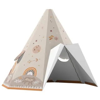 FOLDZILLA Spielhaus Kinder Tipi Sternenhimmel, Faltbar: Schnell zusammenklappen und verstauen beige