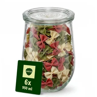 Weck Gläser 950ml – 6er Set mit Deckeln – Tulpenform – robuste, stapelbare Vorratsgläser- & Einweckgläser - ideal für Meal Prep, Sauerteig & Fermentieren – Made in Germany