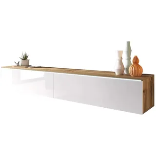 veneti P & B Lowboard D180 180x30x33 cm Weiß Hochglanz/Eiche Holzwerkstoff