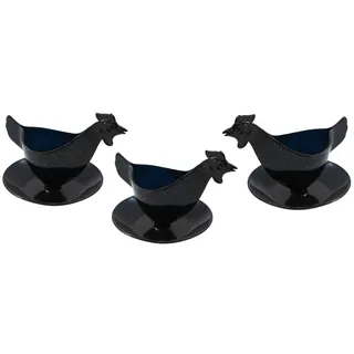 3er Set Eierbecher Huhn mit Glitzer schwarz Eierbehälter, Hühnereierbecher