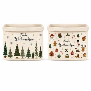 2er-Set Stoff Brotkörbe Weihnachtsdeko Innen, Festliche Tisch Aufbewahrung | Offene Stoffkörbe (38x16x22 cm) für Brötchen. Die perfekte tischdeko weihnachten für ein stimmungsvolles Festtagsfrühstück.