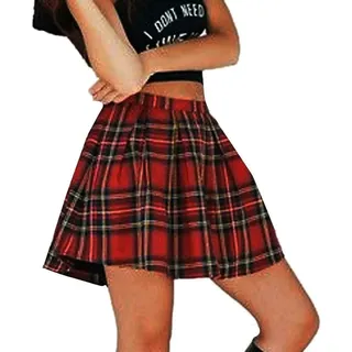 YEBIRAL Rock Damen Schulmädchen-Stil Minirock Casual kurz A-Line Rock Baumwolle Gestreifte & Kariert Skater Röcke(M,Rot) - M