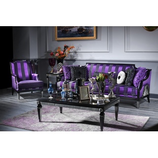 Casa Padrino Luxus Barock Wohnzimmer Set Lila / Schwarz / Silber - 1 Sofa & 1 Sessel & 1 Couchtisch & 1 Beistelltisch - Barockmöbel