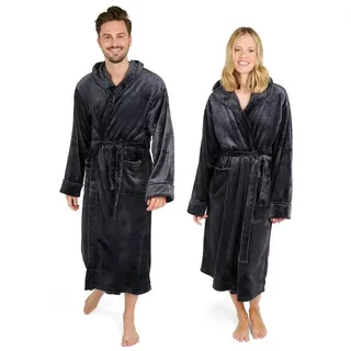 Blumtal Bademantel Bademantel Damen und Herren - kuschelig weicher Fleece Bademantel, mit Kapuze & Fronttasche schwarz M