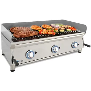 LUX WORLDMAI Lavastein-Gasgrill 100 cm. INOX-Tischgrill für Bar, Restaurant und Gastronomie.