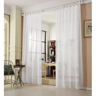Woltu Gardine Schlaufenschal 140 x 175 cm Transparent/Weiß 2 St.