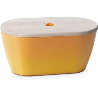 Omada Design Brotkasten oder Brothalter aus Acryl, Made in Italy, Brotkorb, 34x19x17 cm und Fassungsvermögen von 6 L mit Deckel aus Holz als Schneidbrett, Linea Woody, Gelb Farbe