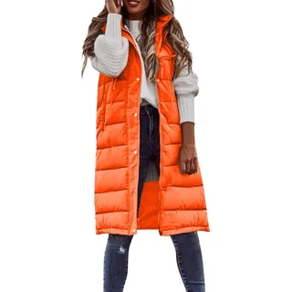 Generisch Steppweste Damen Lang, Ärmellose Weste mit Kapuze Steppmantel Warmer Leichte Westen Reissverschluss Longweste mit Taschen Damenweste Elegante Gilet Für Herbst Und Winter, S-5XL
