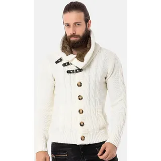 Strickpullover CIPO & BAXX "Pullover", Herren, Gr. S, beige (ecru), 50% Baumwolle;50% Polyacryl, unifarben, casual, regular fit, Rundhals, Langarm, Pullover, mit trendigem Schalkragen, CP265