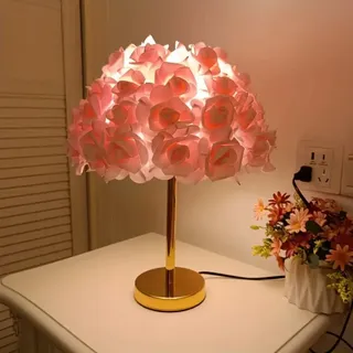 JDONG Nachttischlampe Kreative Blumen Schreibtischlampe,Rosa-Weiß / Rosa Flowers Tischlampe, ohne Leuchtmittel, Nachttischlampe mit Rosenlichtschirm, Romantische Tischleuchte für Schlafzimmer Büro Kinder Hotel Café rosa