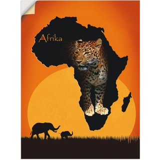 Wandbild ARTLAND "Afrika der schwarze Kontinent" Bilder Gr. B/H: 90 cm x 120 cm, Wandaufkleber - Vinyl Wildtiere, 1 St., orange Kunstdrucke als Leinwandbild, Wandaufkleber oder Poster in versch. Größen