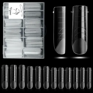 Vnjaoi 120 Stück Poly Verlängerung Gel Dual-Nagelformen Nagelverlängerung mit Skala Sarg-Nagelbauer für Gel Maniküre Nagelkunst Design Salon DIY zu Hause (quadratischer Kopf, mattiert)