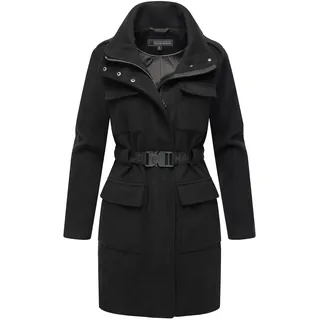 Kurzmantel MARIKOO "Tanokoo", Damen, Gr. XS, schwarz, 90% Polyester, 10% Viskose, Mäntel Kurzmantel, Eleganter Übergangsmantel mit großen Taschen und Stretch-Gürtel