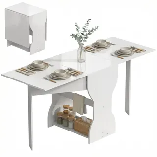 Esstisch Klappbar Küchentisch mit Stauraum für 2-4 Personen Klapptisch für Kleine Räume Esszimmer 160 x 60 x 75 cm Weiß - Weiß