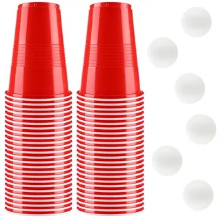 vvhippo Bierpong Becher Set, 50 Beer Pong Becher Enthält 6 Tischtennisbälle | 500ML Beerpongbecher, Wiederverwendbare Partybecher für Weihnachten Party Geburtstag Festivals Hochzeit Camping