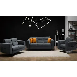 Beautysofa Polstergarnitur VENEZIA, (Sessel + 2-Sitzer Sofa + 3-Sitzer Sofa im modernes Design), mit Metallbeine, Couchgarnituren aus Velours grau