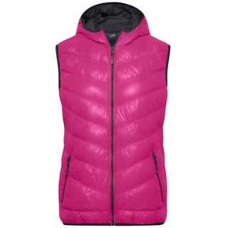 Ladies' Down Vest Ultraleichte sportliche Daunenweste mit Kapuze grau/pink, Gr. XL