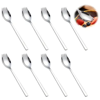 8PCS Edelstahl Spork Göffel, göffel mit messer, 2-in-1 Gabel-Löffel Set, Wiederverwendbares Besteck aus Edelstahl, Tragbar für Camping, Reise, Picknick, Haushalt, Salat, Suppe und Nudeln