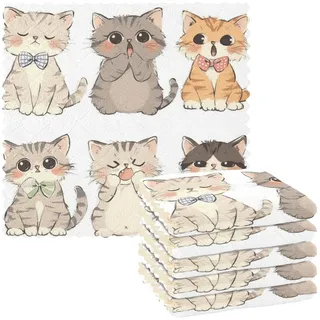 WDdZzyy Küchentuch mit niedlicher Katze, Mikrofaser, Geschirrtuch, Küchentücher, Frottee, Baumwolle, Küchenhandtücher, hübsch, modern, klassisch, bedruckt, 27,9 x 27,9 cm, Weiß, 6 Stück