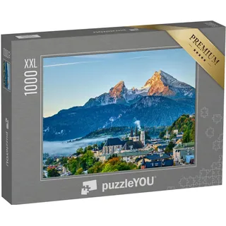 Puzzle 1000 Teile XXL „Watzmann und die Stadt Berchtesgaden in den bayerischen Alpen, Deutschland“ – aus der Puzzle-Kollektion Europa, Watzmann, Landschaft, Berchtesgaden, Berge & Täler