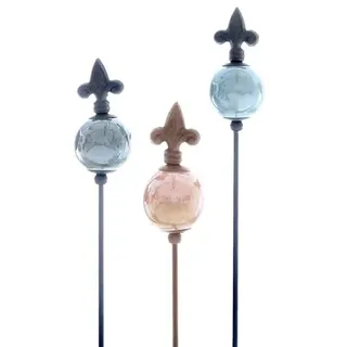 ETC dekorativer ausgefallener Gartenstecker Motiv Lilie Metall mit farbigen Kugeln in grau rosa hellgrau im 3-er Set