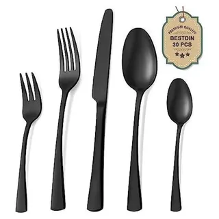 Bestdin Besteck Set 6 Personen, 30 teilig Edelstahl Besteckset Schwarz Matt, Essbesteck Set mit Messer Gabel Löffel, Hochwertiges Edelstahlbesteck...