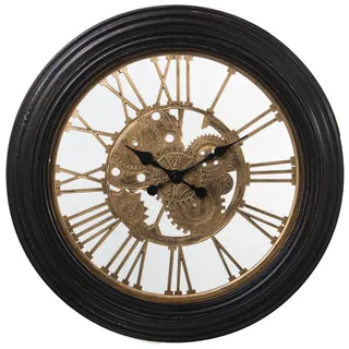 DRW Runde Wanduhr aus Melamin in Schwarz und Gold, 58 x 58 x 5 cm
