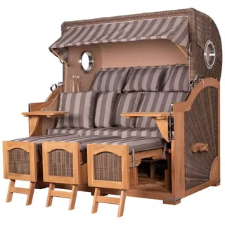 bene living Strandkorb Ammersee Grande XXL 3-Sitzer Teak - PE grau - Modell 537, BxTxH: 170x95x170 cm, Volllieger, Ostsee-Strandkorb, (Strandkorb-Komplettset, 5-tlg., Strandkorb inkl.