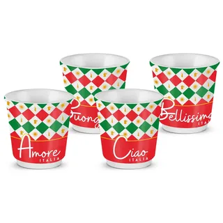 BIALETTI Espressotasse Espressobecher Mokkatasse Espressotasse Set 4-tlg. Bialetti Ciao, Material: Porzellan bunt